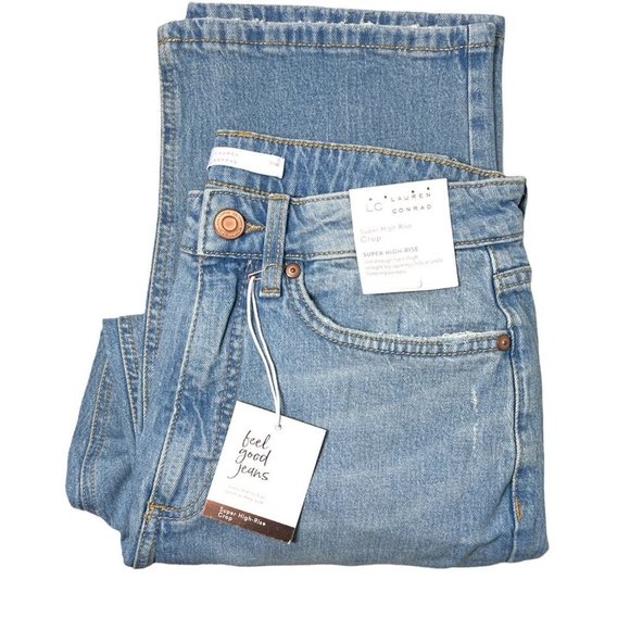 SOLD LC Lauren Conrad Womens Med Wash High Rise Distressed Cropped Jeans Sz 8 - Picture 4 of 10